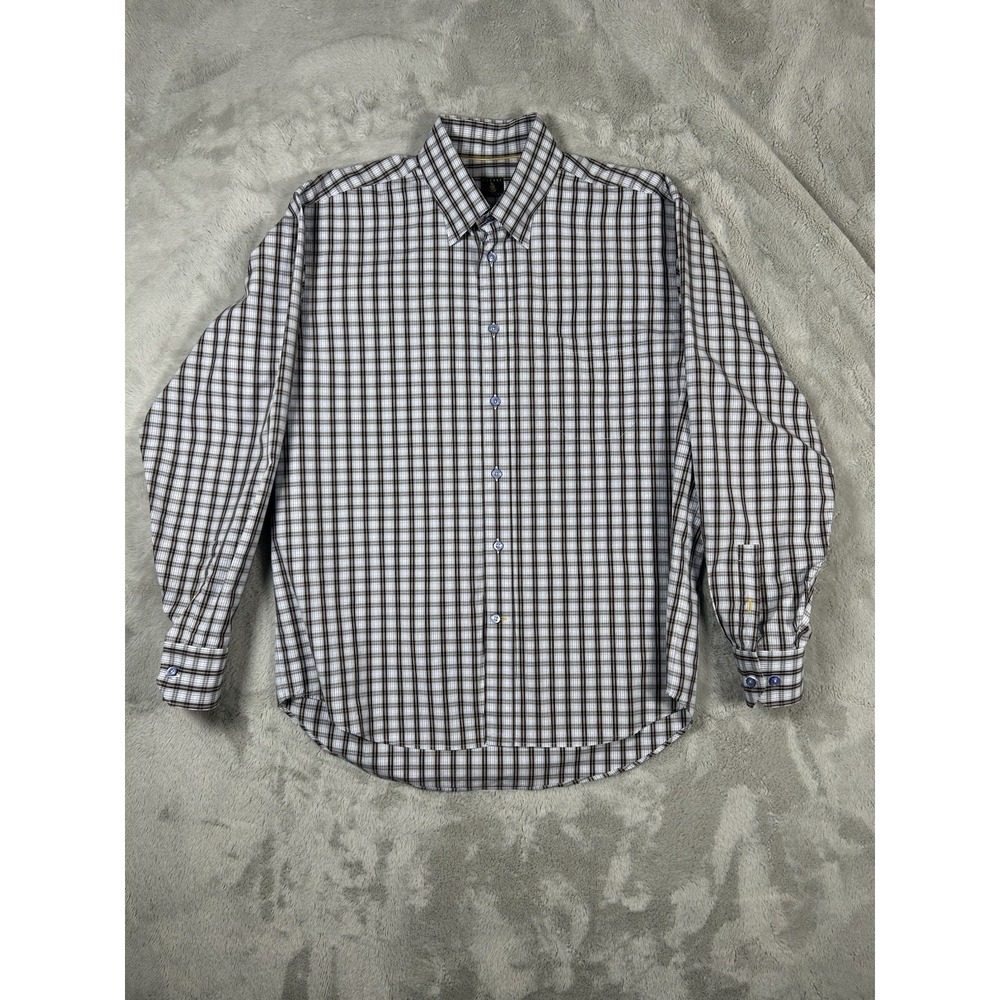 Robert Talbott Plaid Long Sleeve Button Down Mens Shirt-Brown Blue Purple Size L